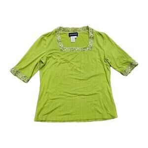 Vtg Y2K Lace Trim Blouse Womens M Lime Brat Green Square Neck Fairycore Preppy